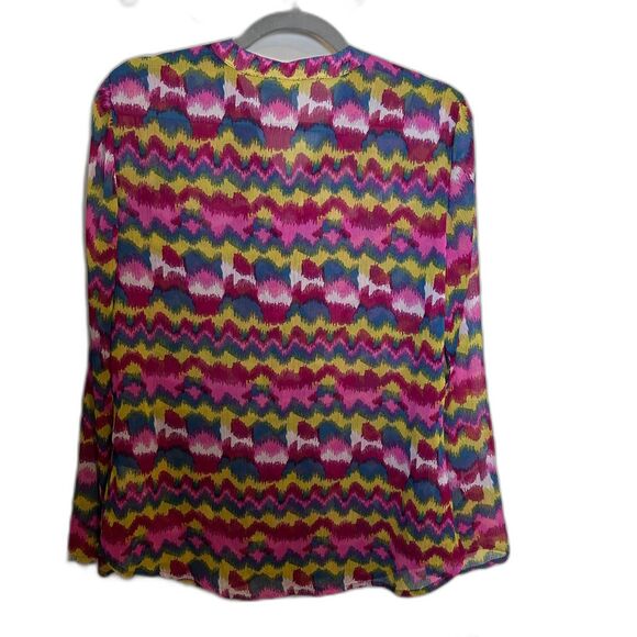 Wrangler Ikat Blouse Sheer Long Sleeve Multicolor V-Neck Western Style Medium - Picture 3 of 5